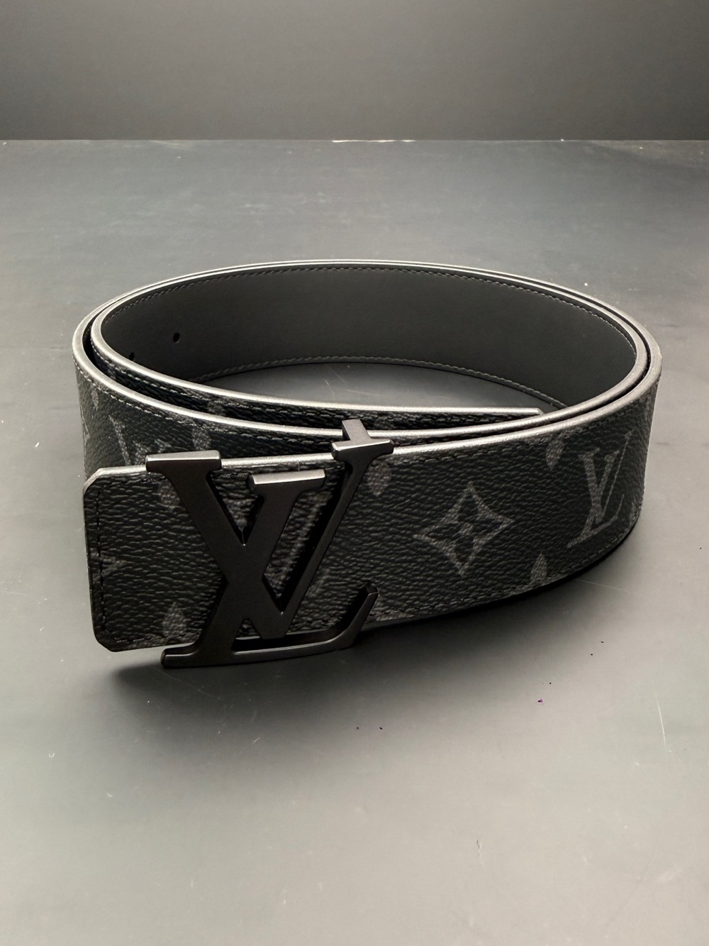 Louis Vuitton Black Monogram Canvas Men's Belt with Matte LV Buckle